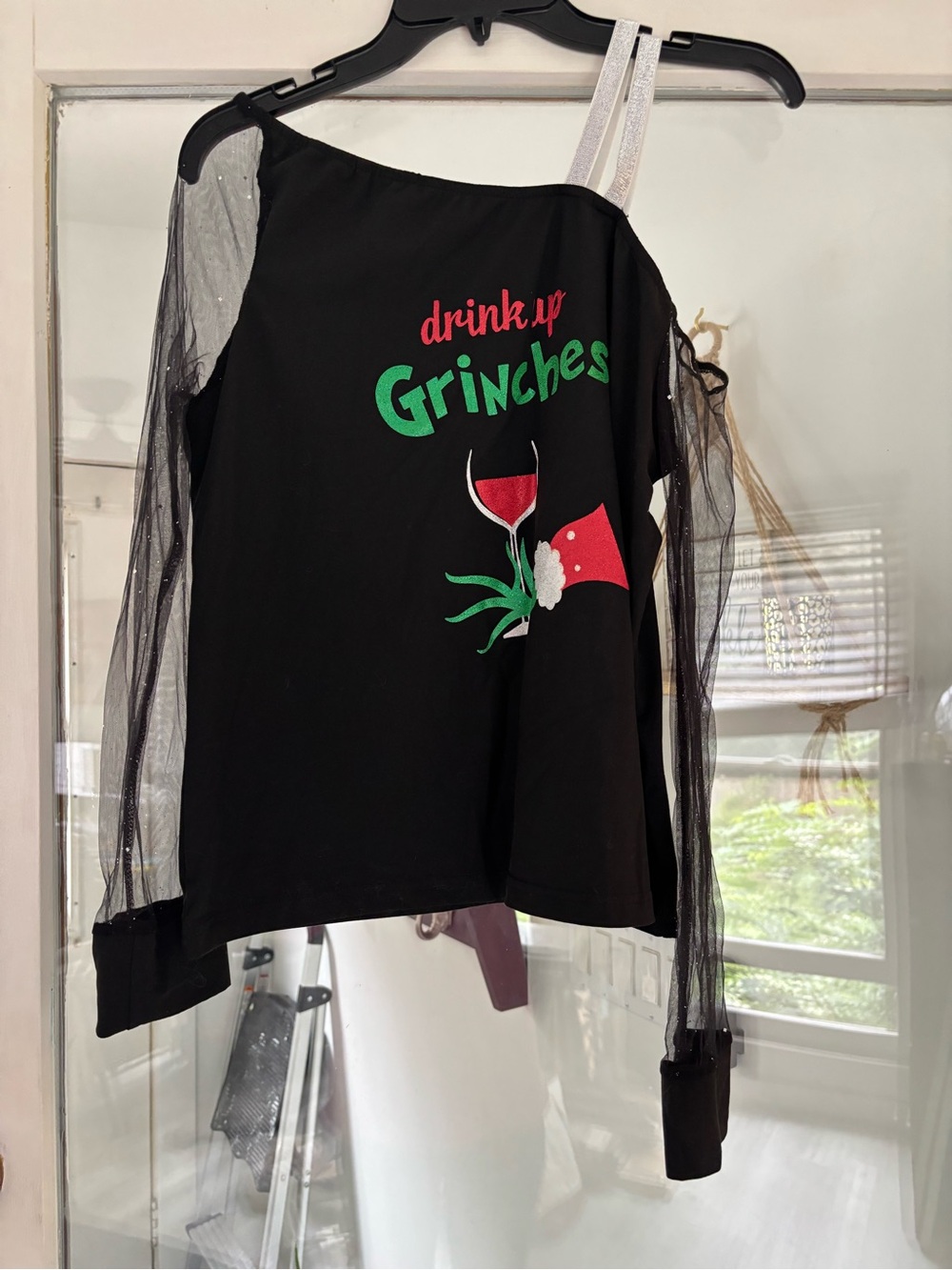Chicme "Drink Up Grinches" Cold-shoulder Top